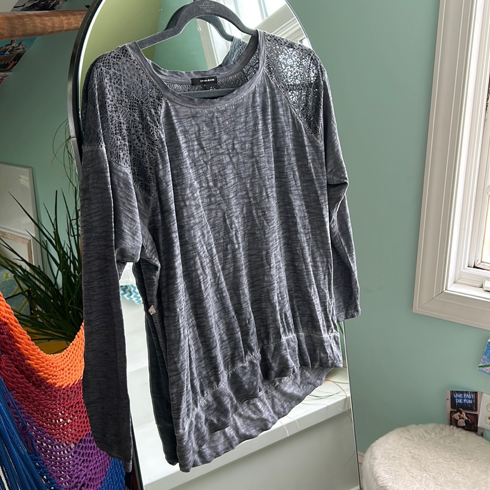Gray shirt lace detail at top